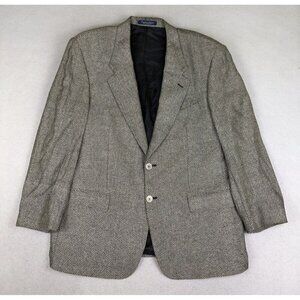 Sanlorenzo Men's Blazer Size 42R 100% Silk Sport Coat Black & Ivory Herrringbone